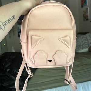 pink leather cat mini backback